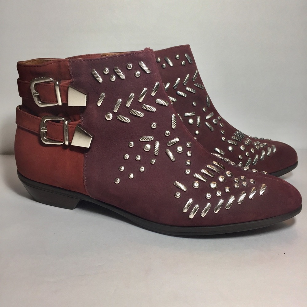 Schutz| Burgundy/red two-shade studded ankle boots